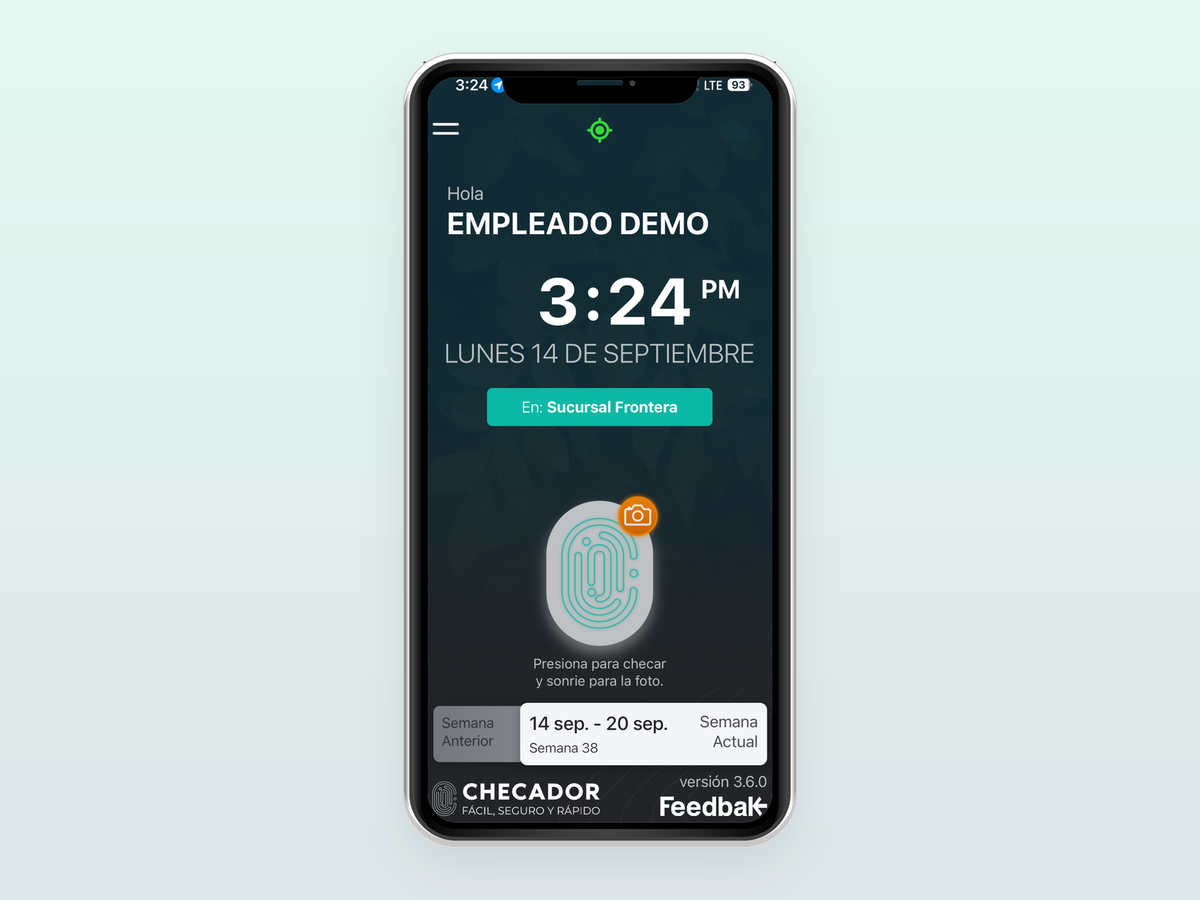 App móvil de Checador lista para checar con huella y foto
